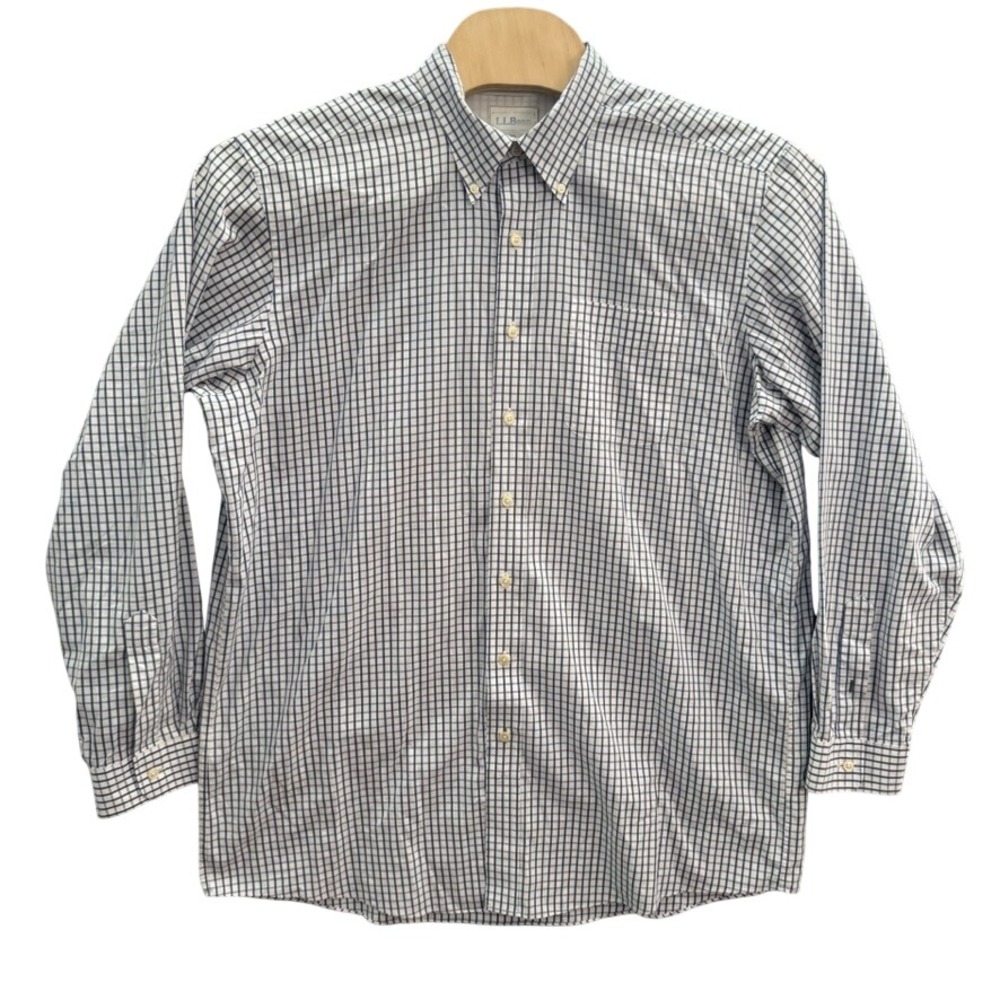 LL Bean Mens XL Tall Blue White Tattersall Plaid Cotton Button Down Shirt